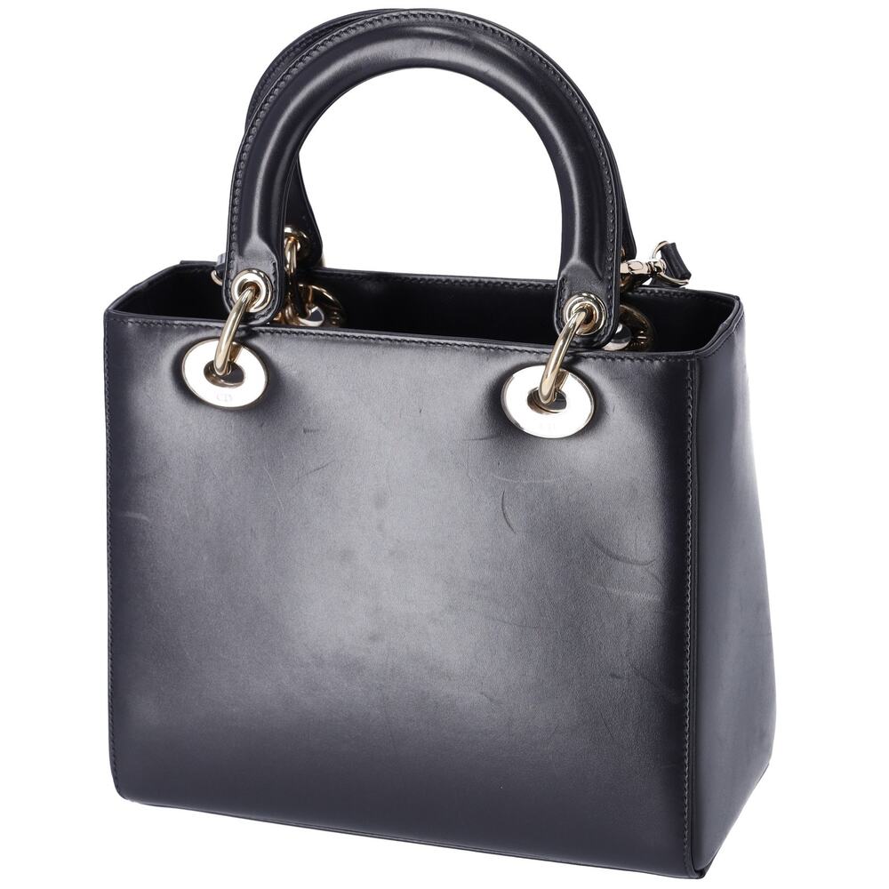 Christian Dior Lady Dior Medium Bag Handbag Black Blue Calf Skin - Picture 8 of 10